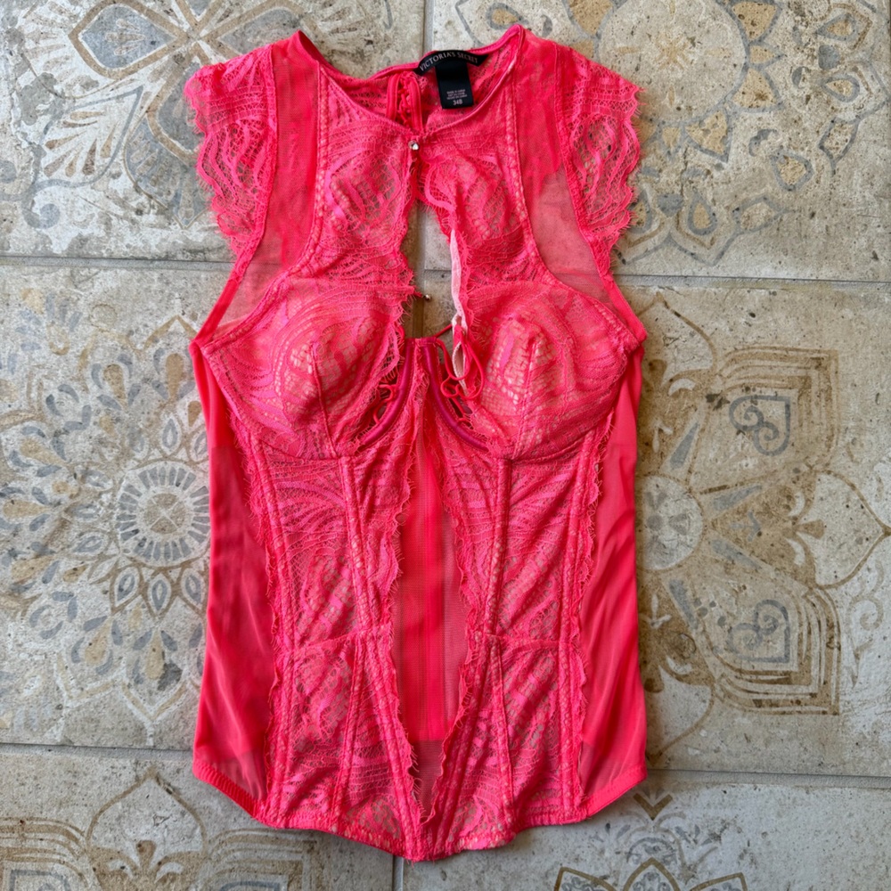 Victoria’s Secret High Neck Pink Lace Bustier Corset Size 34B